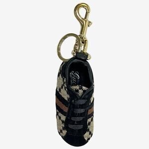 Gucci Mini Sneaker Key Ring Charm Canvas Leather Gold Hardware Made In Italy
